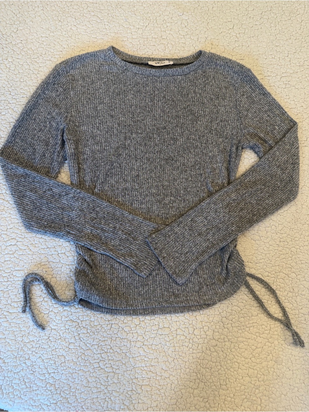 Cozy Ribbed Drawstring Hem Sweater large - Gray